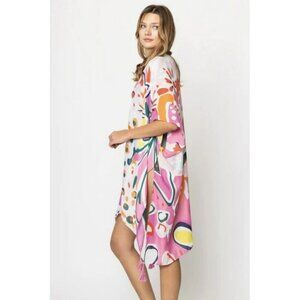 Tropical Floral Print Open Front Kimono with Tassel Fringe‎